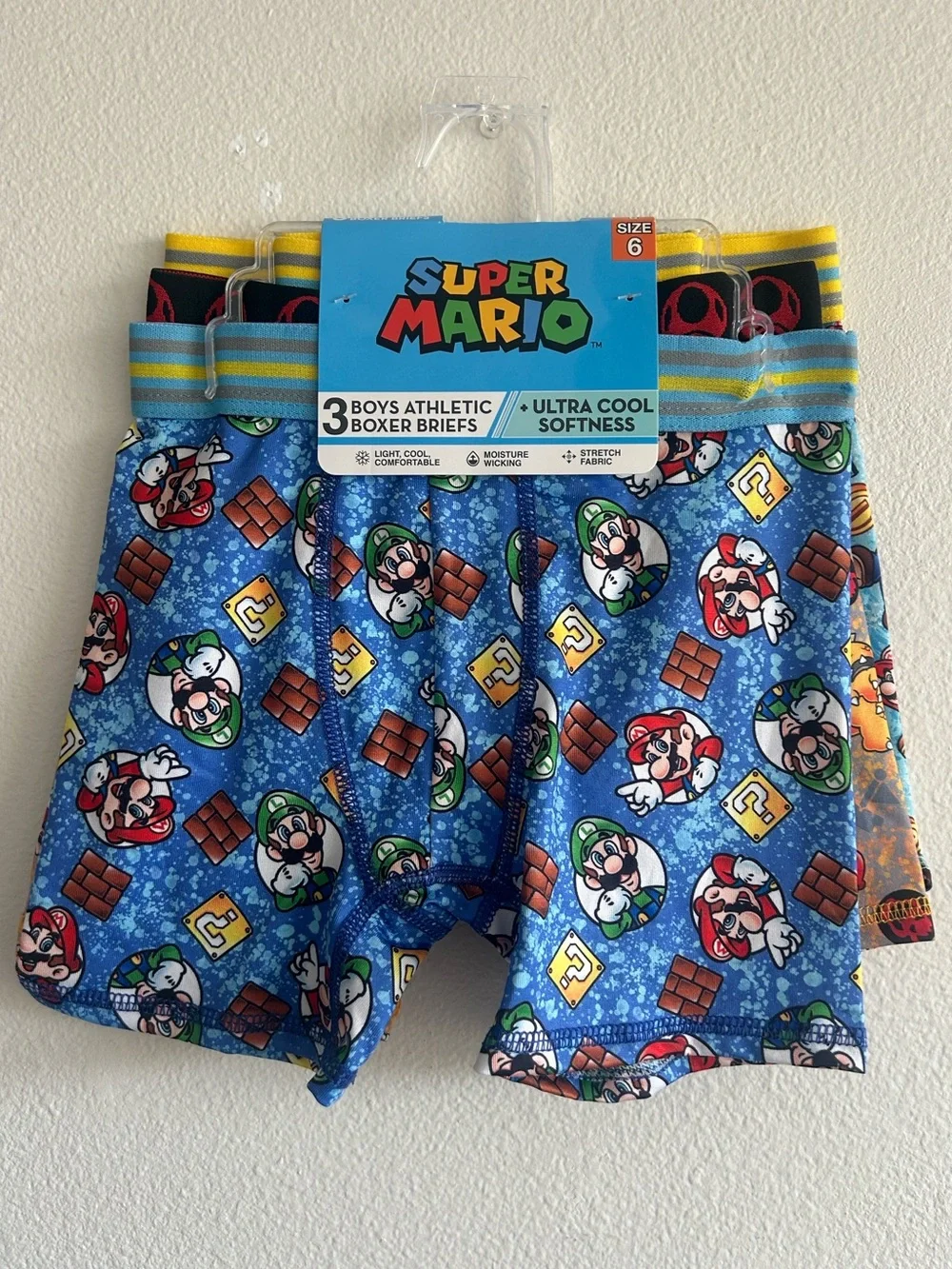 Super Mario Boys 3-Pack Boxer Briefs | Size 6 | New with Tags